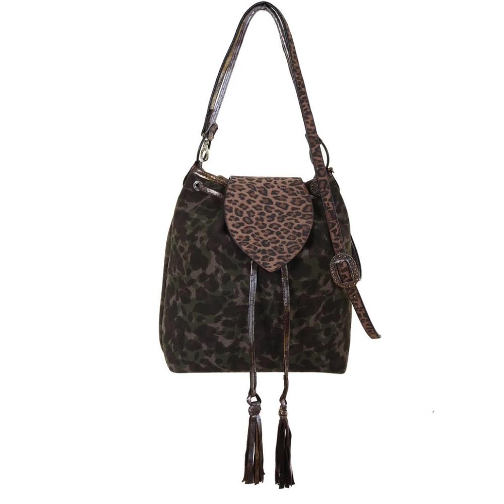 NWTO Mint Condition Double J Saddlery Camo and Leopard Messenger Tote